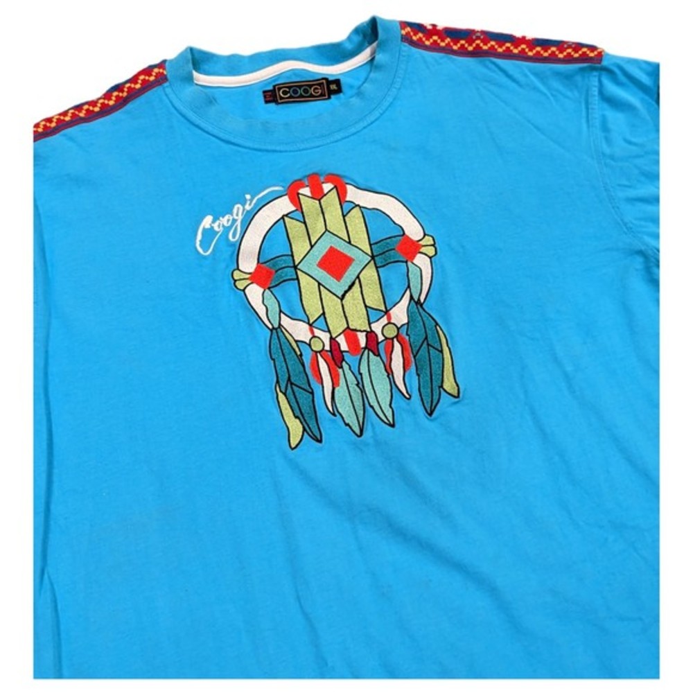 COOGI Mens XXL Shirt Embroidered‎ Blue Long Sleeve Indian Tribal 2XL NOTE**